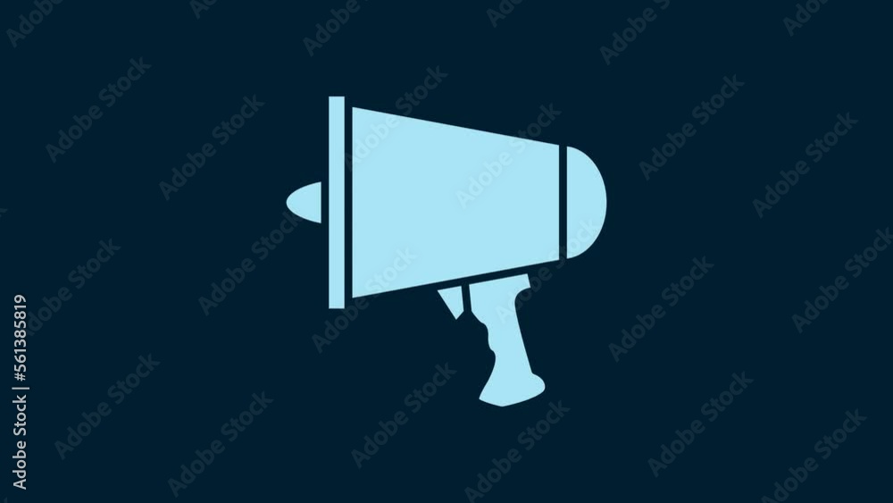 White Spread the word, megaphone icon isolated on blue background. 4K Video motion graphic animation White Spread the word, megaphone icon isolated on blue background. 4K Video motion graphic animation