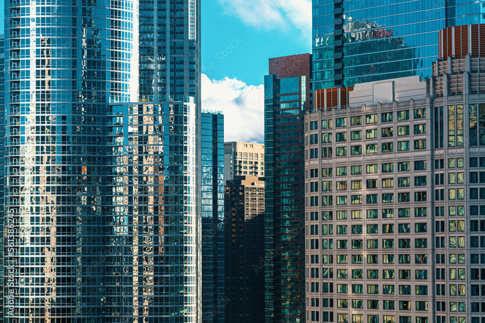 Skyscrapers in Downtown Chicago, Illinois on bright morning Skyscrapers in Downtown Chicago, Illinois on bright morning