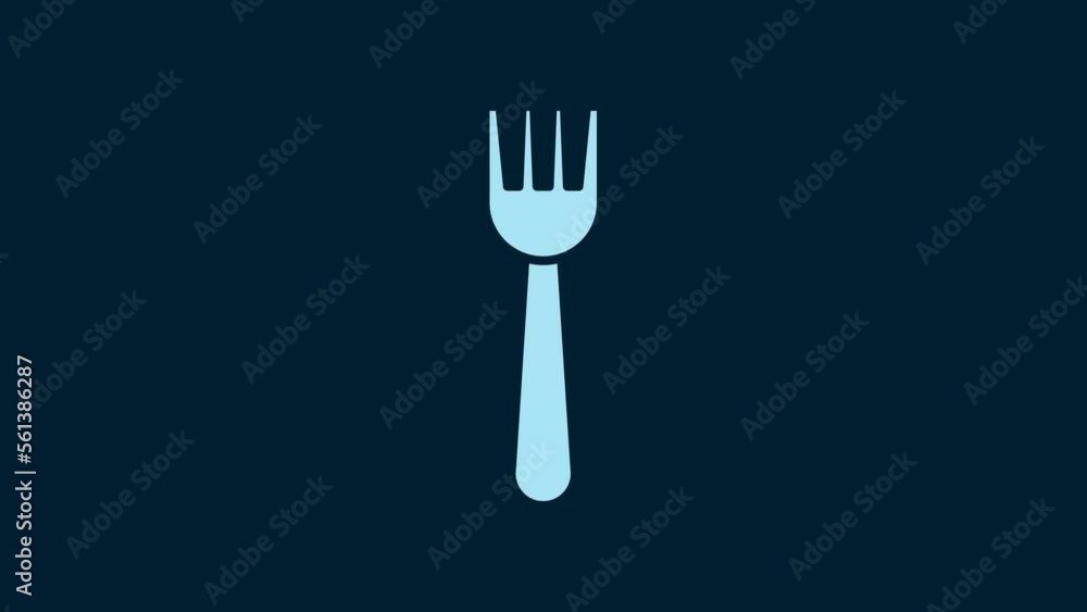 White Disposable plastic fork icon isolated on blue background. 4K Video motion graphic animation White Disposable plastic fork icon isolated on blue background. 4K Video motion graphic animation