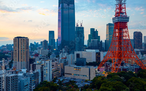 Photography Tokyo Tower, against the background of Minato, Tokyo, Japan