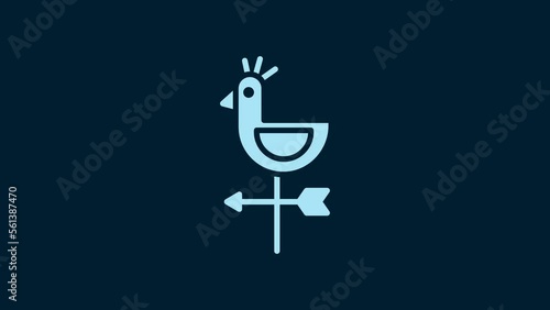 White Rooster weather vane icon isolated on blue background. Weathercock sign. Windvane rooster. 4K Video motion graphic animation photo
