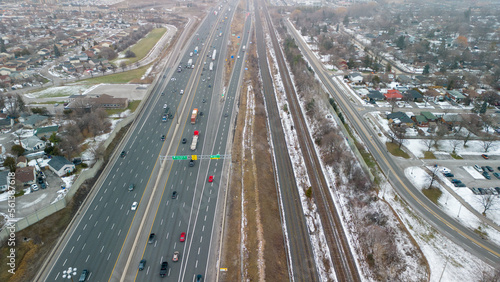 Aerial view of the 401 Highway in Ajax Ontario