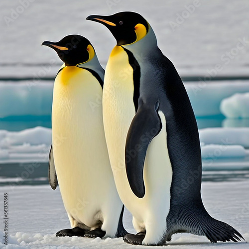 emperor penguins in antarctica on ice - generative AI