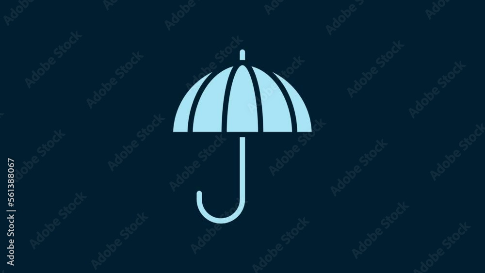 White Classic elegant opened umbrella icon isolated on blue background. Rain protection symbol. 4K Video motion graphic animation White Classic elegant opened umbrella icon isolated on blue background. Rain protection symbol. 4K Video motion graphic animation