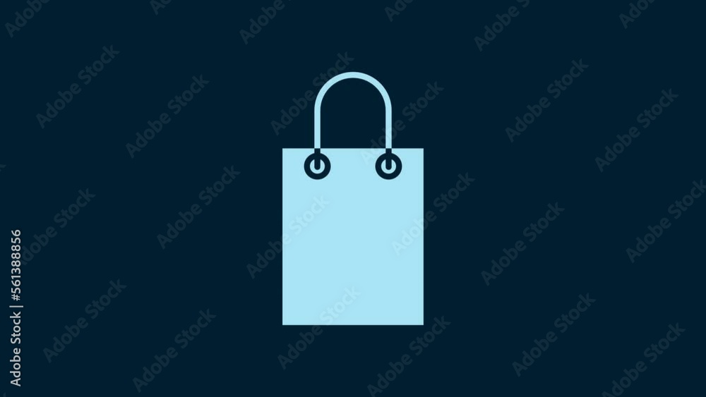 White Paper shopping bag icon isolated on blue background. Package sign. 4K Video motion graphic animation White Paper shopping bag icon isolated on blue background. Package sign. 4K Video motion graphic animation