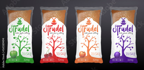Strudel Package Bakery Design Set in different colors with Mockup