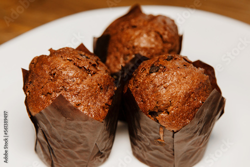 chocolate muffin on plate