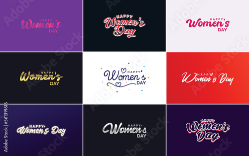 Abstract Happy Women's Day logo with a women's face and love vector logo design in pink and black colors © Muhammad