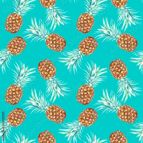 Watercolor seamless pattern pineapple slice, juicy fruit illustration, white bright background, colorful Pattern for kids, wallpaper,digital paper, repeating background,fabric,gift wrap, print diy