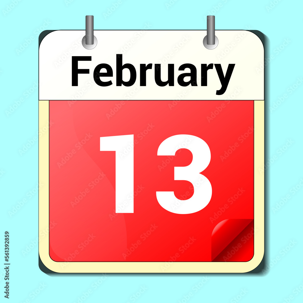 day on the calendar, vector image format, February 13 day on the calendar, vector image format, February 13