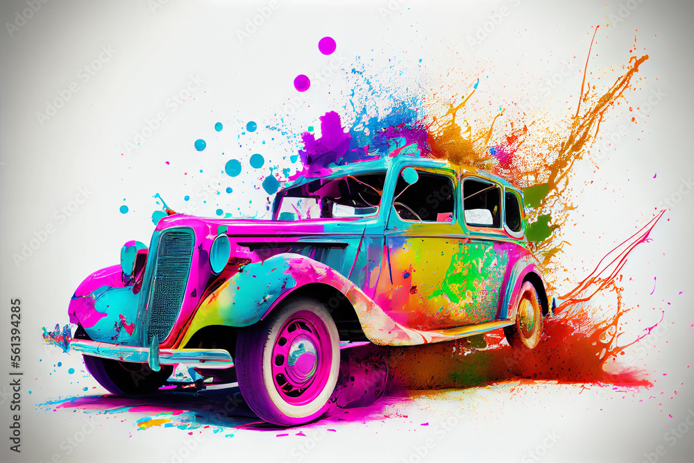 Colorful Color Splash on an Oldtimer Wallpaper Design Stock ...