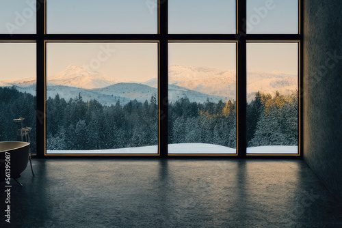 Luxury Modern Bathroom Winter Mountain View Made with Generative AI