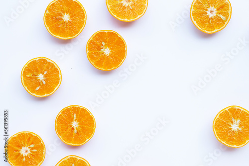 Orange fruit on white background.
