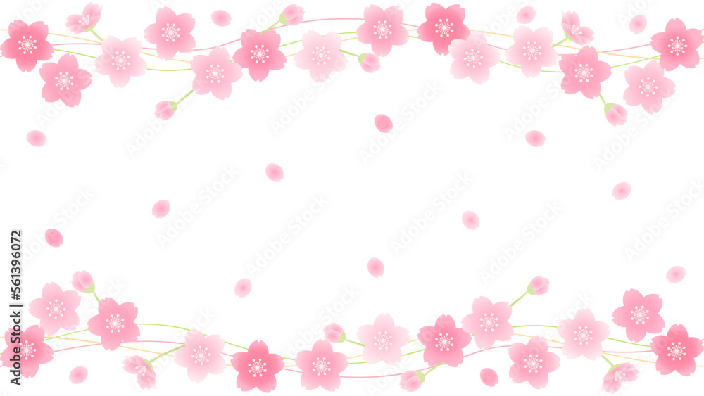 桜と花びらを散りばめたイラスト　アスペクト比16：9