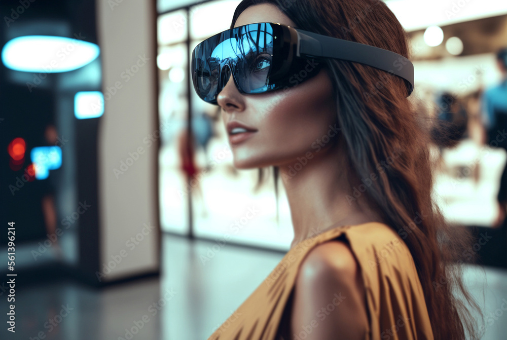 a attractive woman with a half transparent Virtual reality glass a attractive woman with a half transparent Virtual reality glass