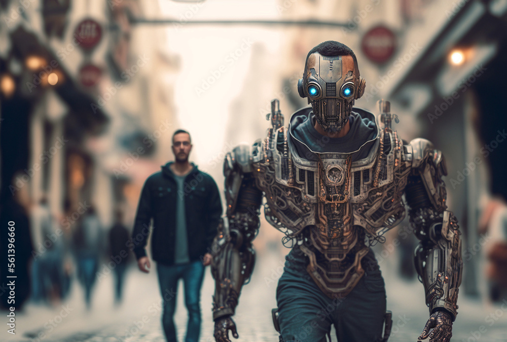 custom made wallpaper toronto digitala man as half-robot or a humanoid android with artificial intell