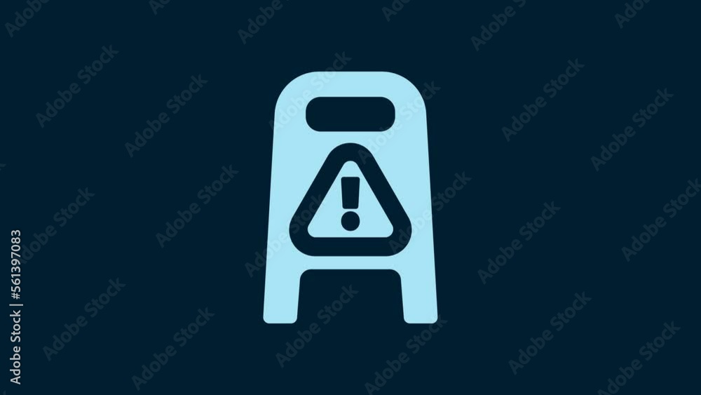 White Wet floor and cleaning in progress icon isolated on blue background. Cleaning service concept. 4K Video motion graphic animation White Wet floor and cleaning in progress icon isolated on blue background. Cleaning service concept. 4K Video motion graphic animation