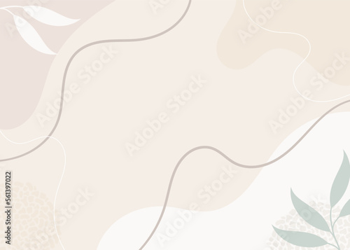 fashion style template with abstract shapes in pastel and plant colors. neutral background with minimalistic theme