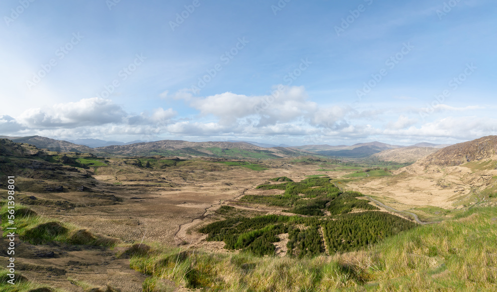 Panoramic view of valley in the  south of county Kerry in spring