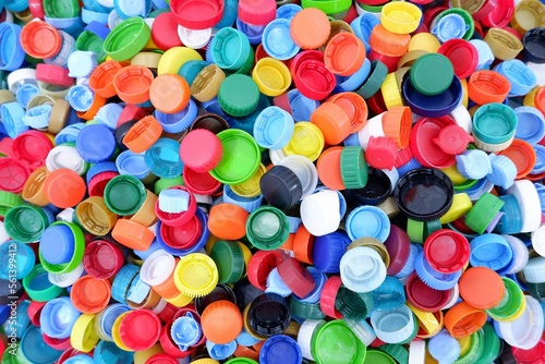 lots of Colored plastic bottle caps photo