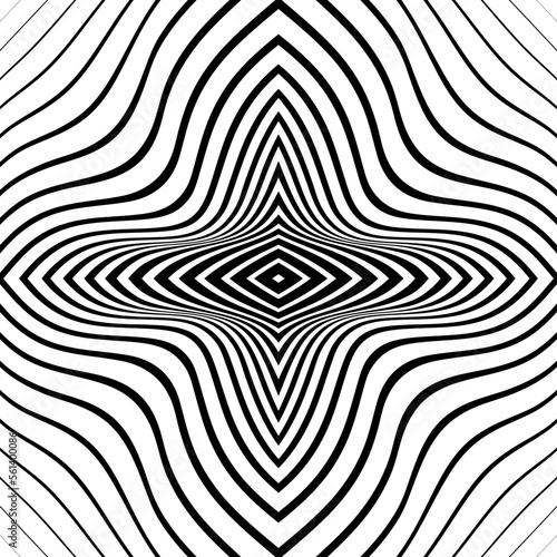 Black deformed curvy stripes. Psychedelic texture. Vector illustration. Digital image. Trendy element for posters  social media  logo  frames  broshure  promotion  flyer  covers  banners