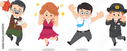 働く人々　カフェのマスター　キャバクラ嬢　ビジネスマン　運転士　駅員