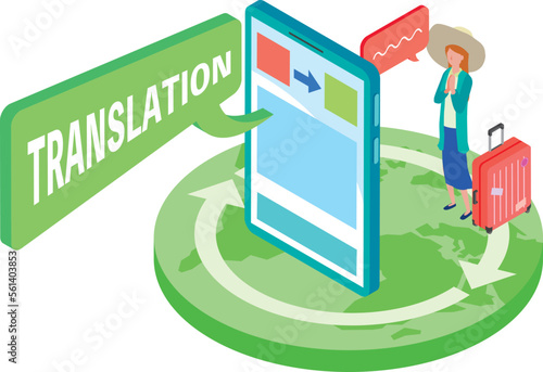 海外旅行と翻訳アプリのイメージイラスト