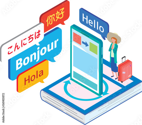 海外旅行と翻訳アプリのイメージイラスト