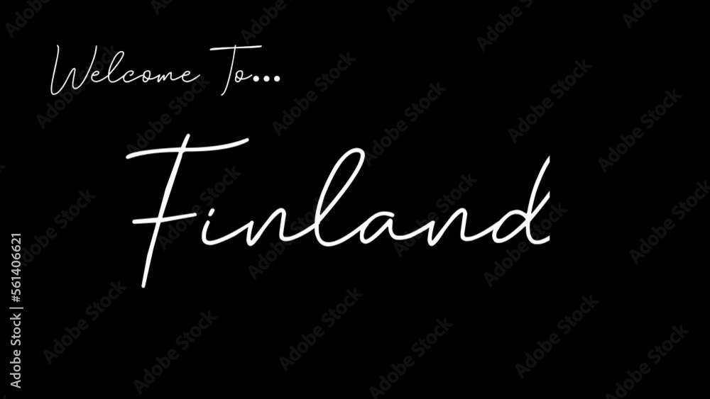 Welcome to finland word in black background. Animated welcome in overshot animation. This animation is suitable for greeting footage Welcome to finland word in black background. Animated welcome in overshot animation. This animation is suitable for greeting footage