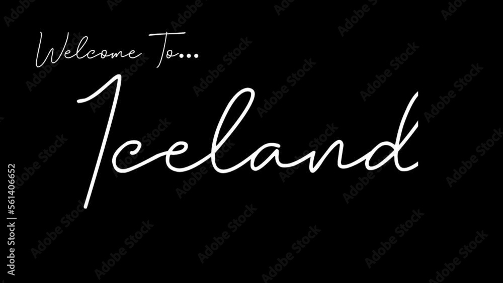 Welcome to iceland word in black background. Animated welcome in overshot animation. This animation is suitable for greeting footage Welcome to iceland word in black background. Animated welcome in overshot animation. This animation is suitable for greeting footage