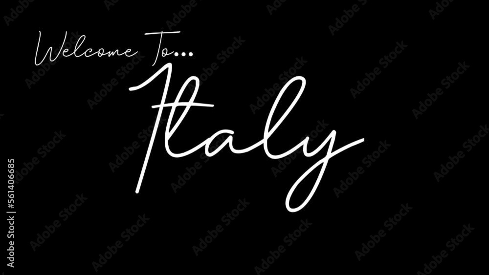 Welcome to italy word in black background. Animated welcome in overshot animation. This animation is suitable for greeting footage Welcome to italy word in black background. Animated welcome in overshot animation. This animation is suitable for greeting footage