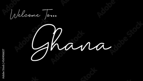 Welcome to ghana word in black background. Animated welcome in overshot animation. This animation is suitable for greeting footage