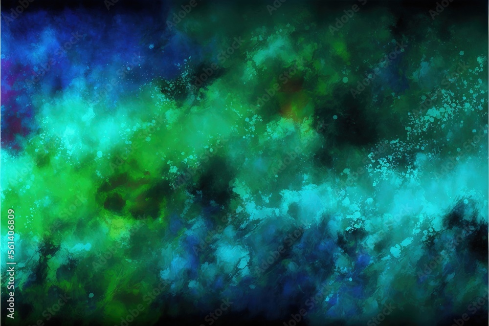 Impressionistic blue green modern oil painting and sparkling wallpaper, color transitions, universe, volumetric lighting, sharp, hyperrealistic created with generative ai technology