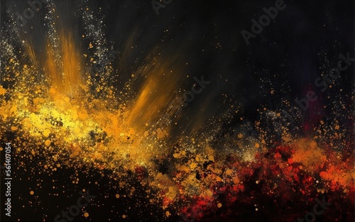 Impressionistic gold red fire modern oil painting and sparkling wallpaper, color transitions, universe, volumetric lighting, sharp, hyperrealistic created with generative ai technology