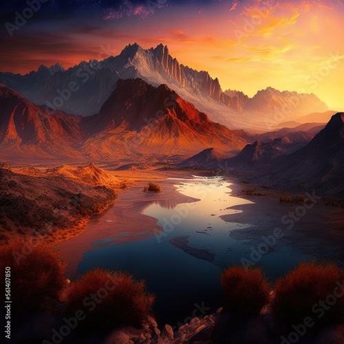 Mountain Beautiful Sunset Art Wallpaper Background © Damian Sobczyk