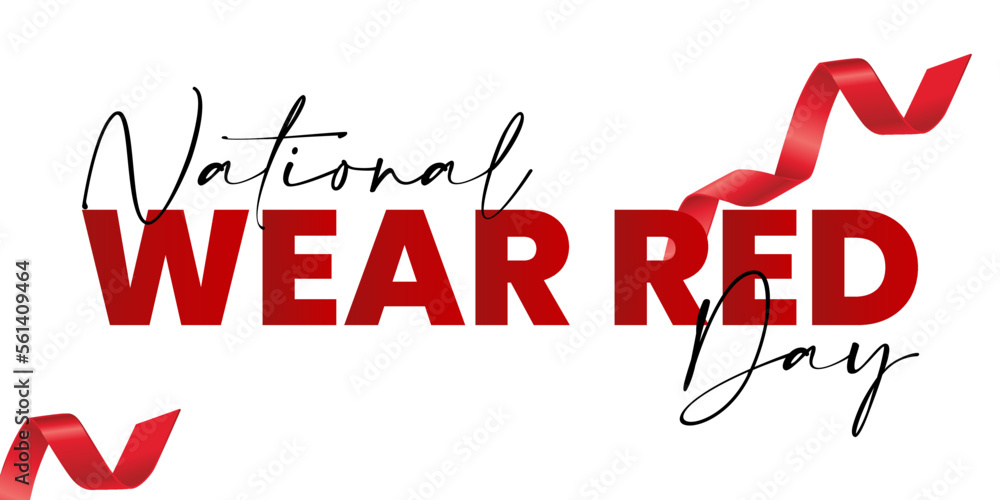 National wear red day isolated on white background with red ribbons