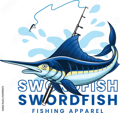vector of vintage t-shirt design of swordfish fishing