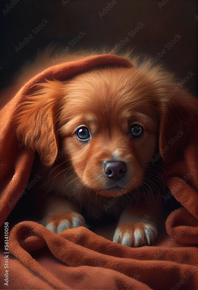a cute puppy dog with big bright eyes in a blanket, generative ai ...