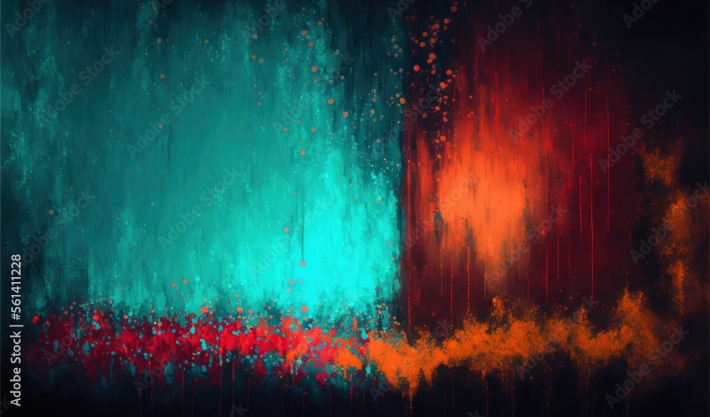 Impressionistic teal red modern oil painting and sparkling wallpaper