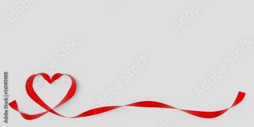 Valentine's Day Background: Red Ribbon Frame with Heart Shape onwhite background (3D Rendering)