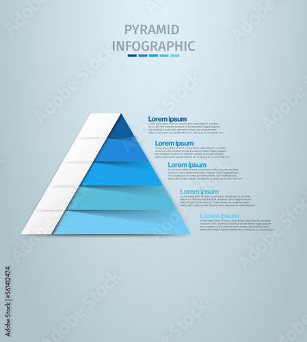 Pyramid infographic template vector with 5 lists, options, and levels diagram. Layout element for presentation, banner, brochure, etc. Vector business template for presentation. 