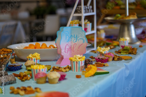 Gender reveal gathering party concept.