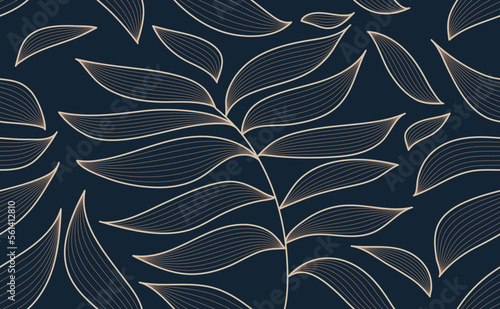 Leaves line golden wave art...