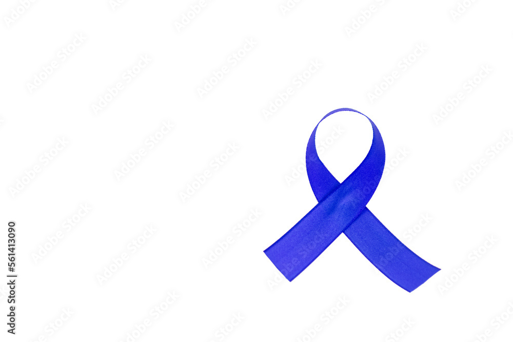 Blue ribbon on white background.Healthcare and medicine concept. Blue ribbon on white background.Healthcare and medicine concept.