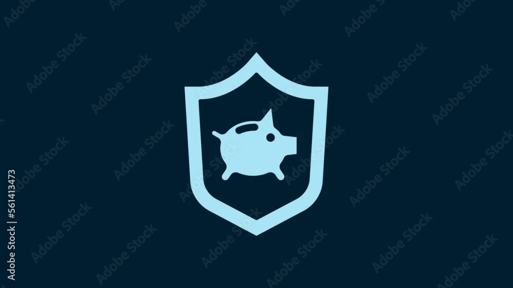 White Piggy bank with shield icon isolated on blue background. Saving or accumulation of money, investment. Insurance concept. 4K Video motion graphic animation White Piggy bank with shield icon isolated on blue background. Saving or accumulation of money, investment. Insurance concept. 4K Video motion graphic animation