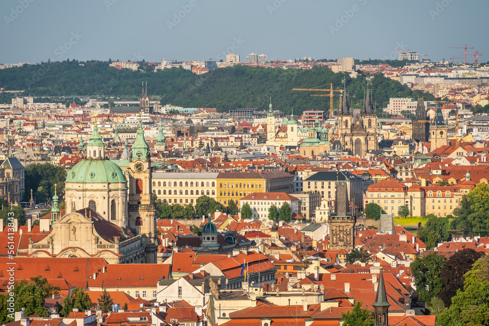 Prague Czechia Czech Republic, high angle view city skyline at city center