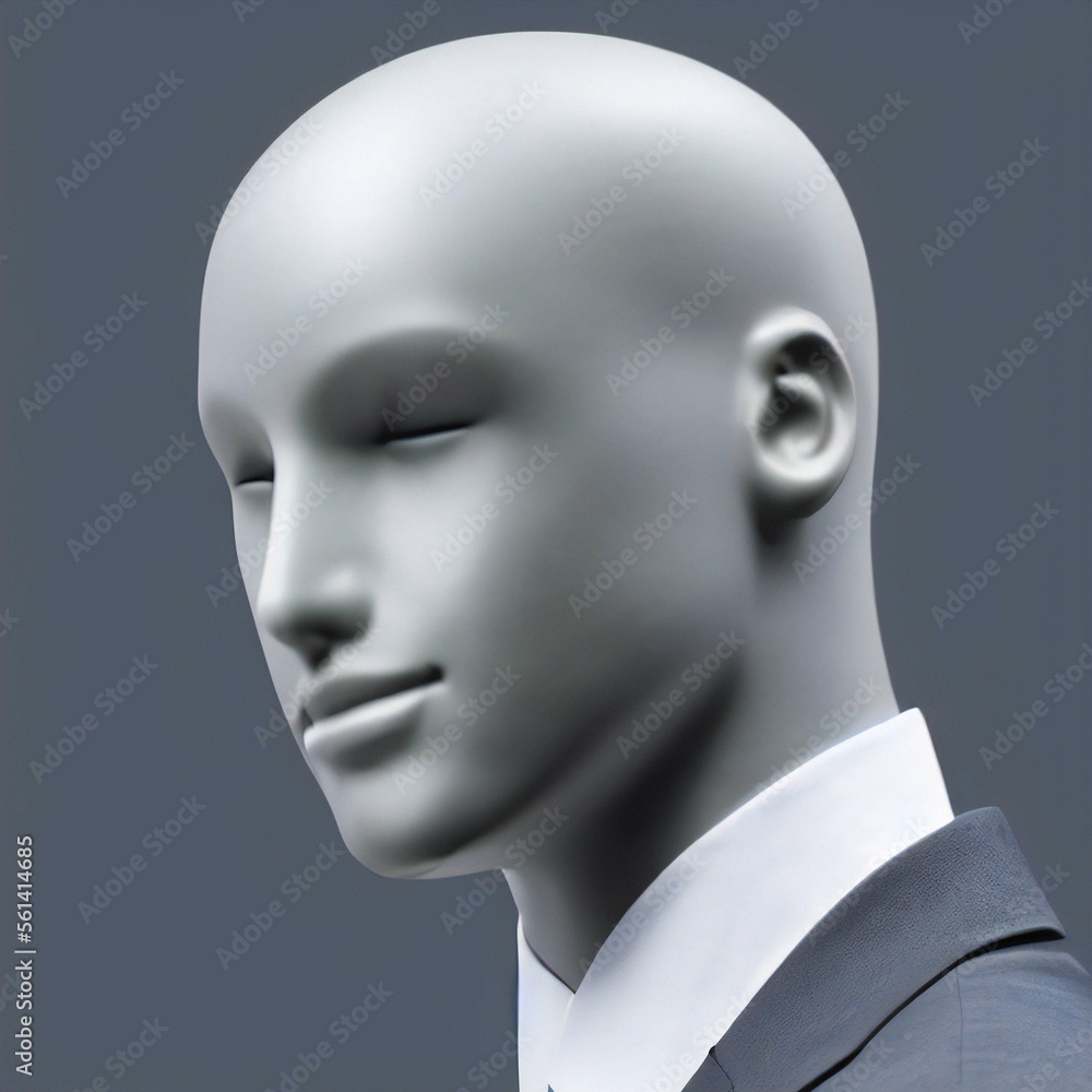 Bald mannequin man wearing business suit