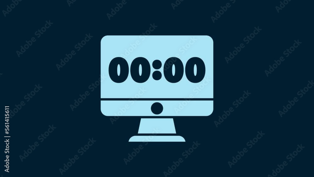 White Clock on computer monitor screen icon isolated on blue background. Schedule concepts. 4K Video motion graphic animation White Clock on computer monitor screen icon isolated on blue background. Schedule concepts. 4K Video motion graphic animation