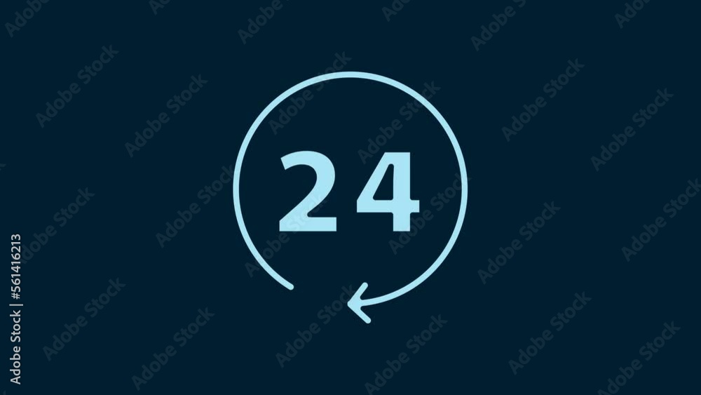 White Clock 24 hours icon isolated on blue background. All day cyclic icon. 24 hours service symbol. 4K Video motion graphic animation White Clock 24 hours icon isolated on blue background. All day cyclic icon. 24 hours service symbol. 4K Video motion graphic animation