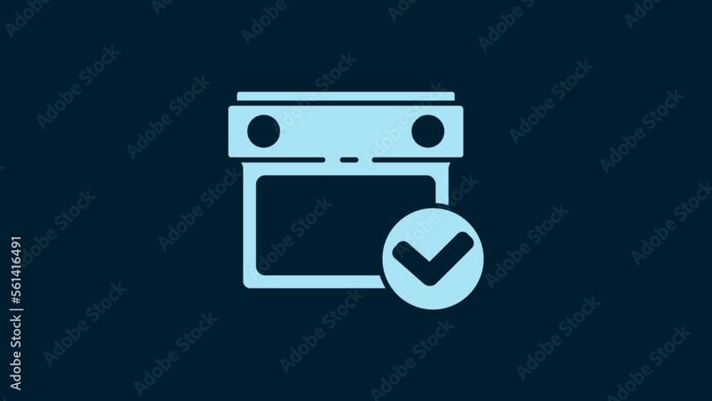 White Calendar with check mark icon isolated on blue background. 4K Video motion graphic animation White Calendar with check mark icon isolated on blue background. 4K Video motion graphic animation